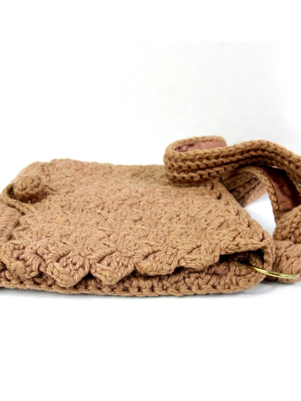 Vintage Handmade Crocheted Knit Envelope Handbag Shoulder Bag Purse Brown 1970s - Picture 7 of 11